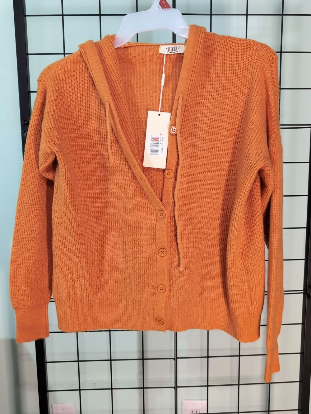 NWT Julia Burnt Orange Hooded Button Front Knit Cardigan Sweater One Size